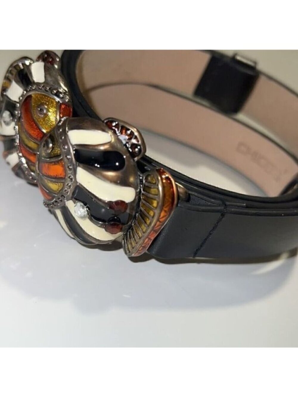 Chico’s Adjustable Leather Enameled Bling Fish Leather Belt Size S/M - Picture 10 of 10